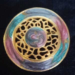 Purple & Gold Tone swirl Circle Brooch